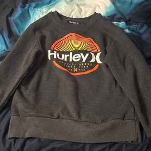 Hurley Big Kid  Charcoal Crewneck Sweater with Vibrant Logo